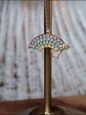 Gold Rainbow & Star Pendant Necklace